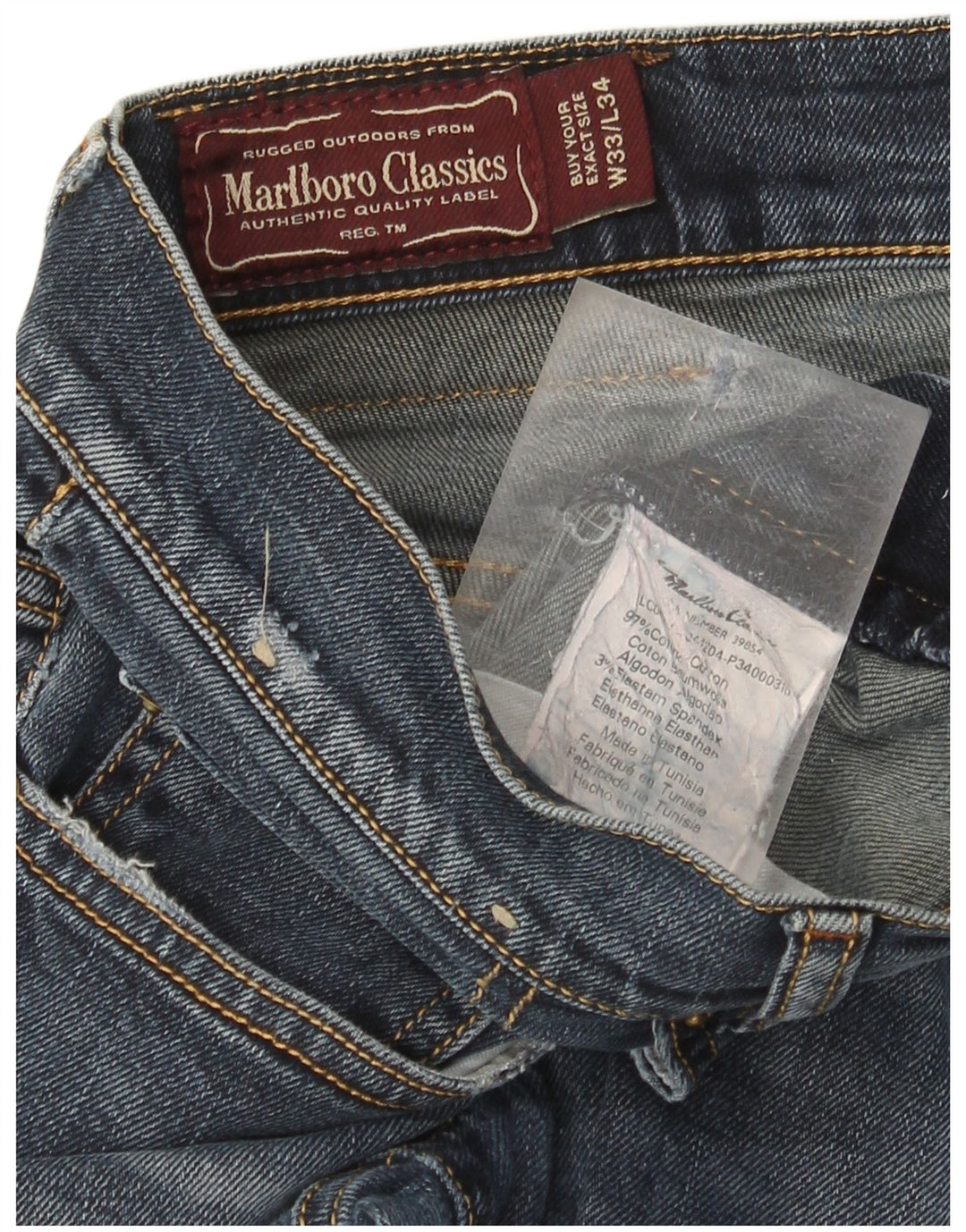 MARLBORO CLASSICS Jean droit homme W33 L29 bleu marine coton