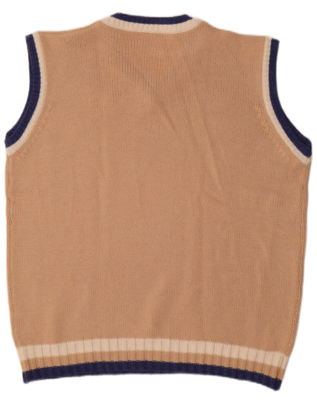 vintage Mens Graphic Vest Débardeur Grand Acrylique Beige