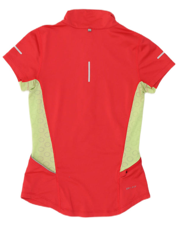 Nike Womens Dri Fit Zip Neck T-Shirt Top UK 6 XS Rouge Colorblock