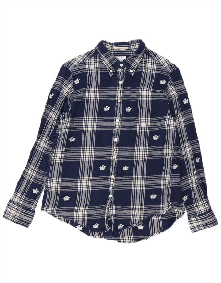 GANT Chemise en flanelle pour femme UK 14 Medium Navy Blue Plaid Cotton