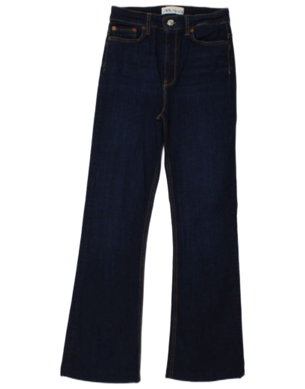 Zara Jean évasé taille haute pour femme EU 34 2XS W24 L29 Bleu marine Coton