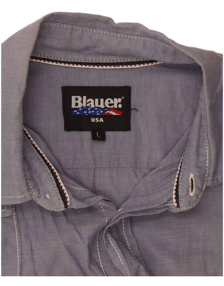 BLAUER Chemise militaire à manches courtes pour homme en coton bleu