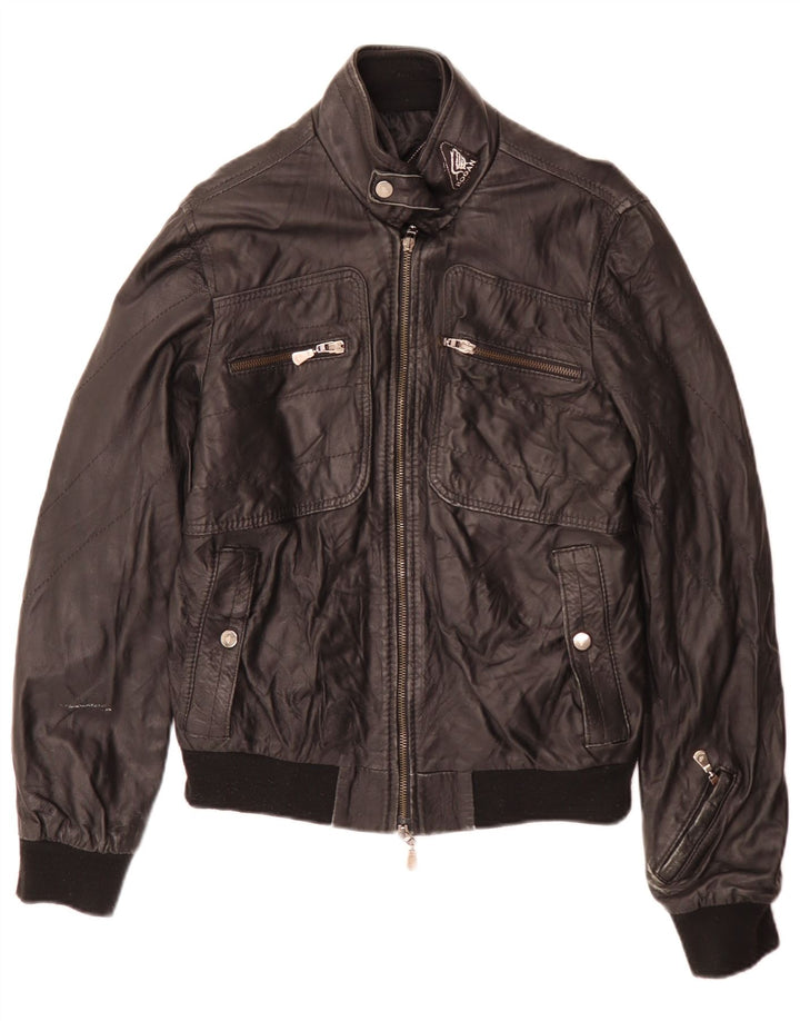 Hogan Veste de motard en cuir pour femme UK 12 Medium Noir
