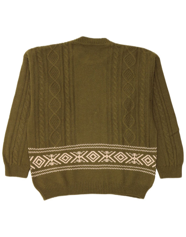 Lemon Pull à col rond pour homme XL Kaki Fair Isle Laine