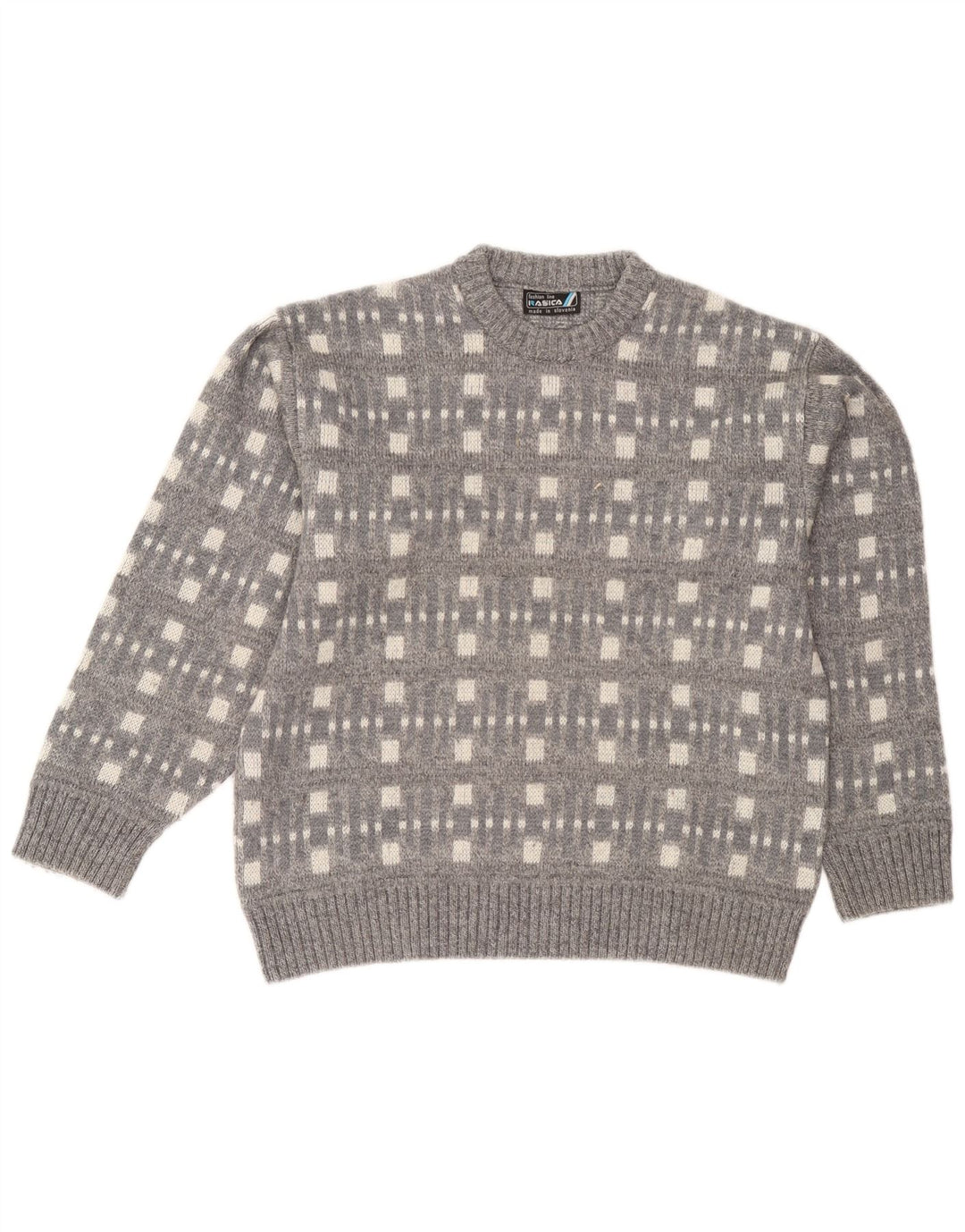 Rasica Pull à col rond pour homme, grand gris géométrique