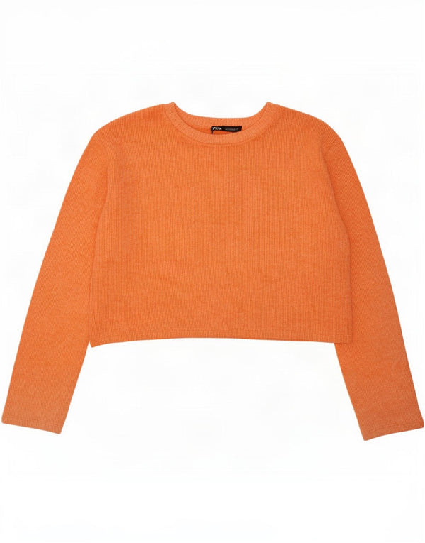 Zara Womens Crop Oversize Top Manches Longues UK 10 Petit Orange Polyester