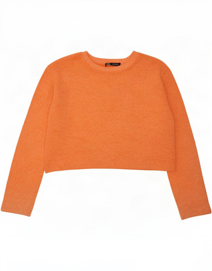 Zara Womens Crop Oversize Top Manches Longues UK 10 Petit Orange Polyester