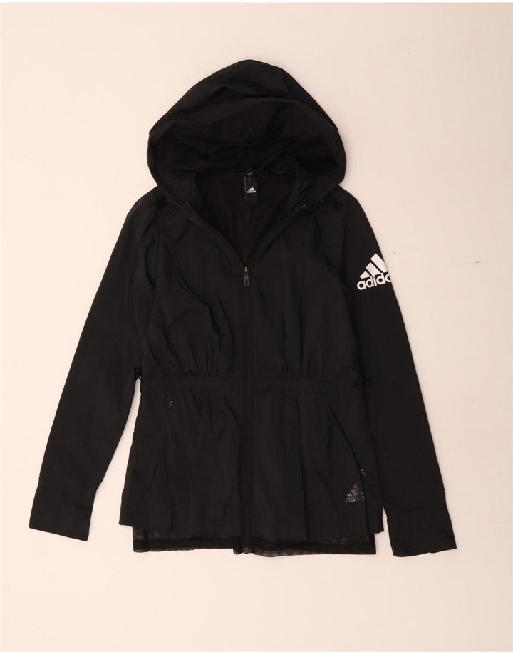 Adidas Veste de pluie à capuche pour femme UK 10 Small Noir Polyamide