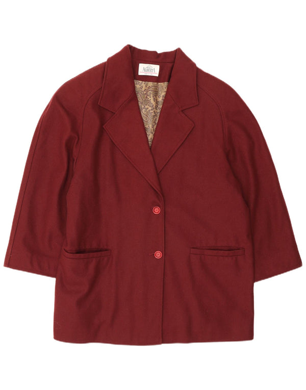 vintage Femmes Surdimensionné 3/4 Manches Blazer Veste IT 49 XL Bourgogne