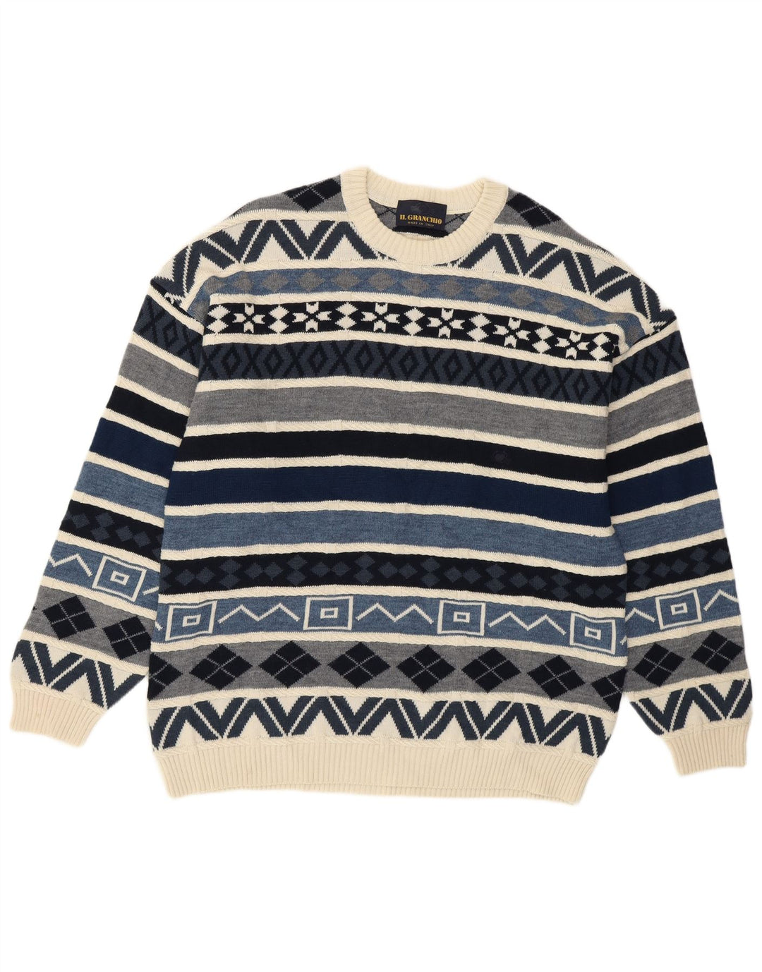 Il Granchio Pull Col Rond Homme Grand Bleu Géométrique