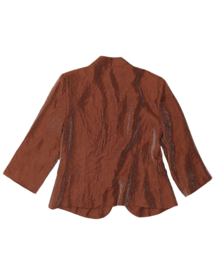 vintage Femme 3/4 Manches Blazer Veste UK 10 Petite Rayonne Brune