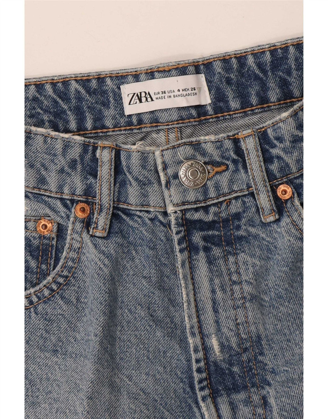 Zara Short en jean vieilli pour femme EU 36 XS W26 Bleu