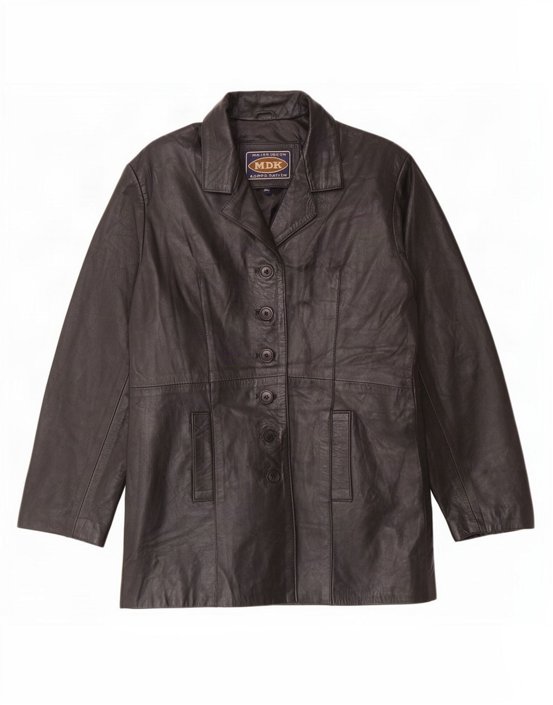 MDK Veste blazer en cuir à 6 boutons pour femme UK 18 XL Noir