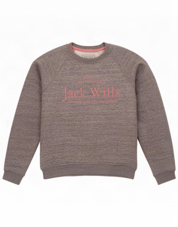 Jack Wills Womens Graphic Sweatshirt Jumper UK 8 Small Grey Flecked Cotton