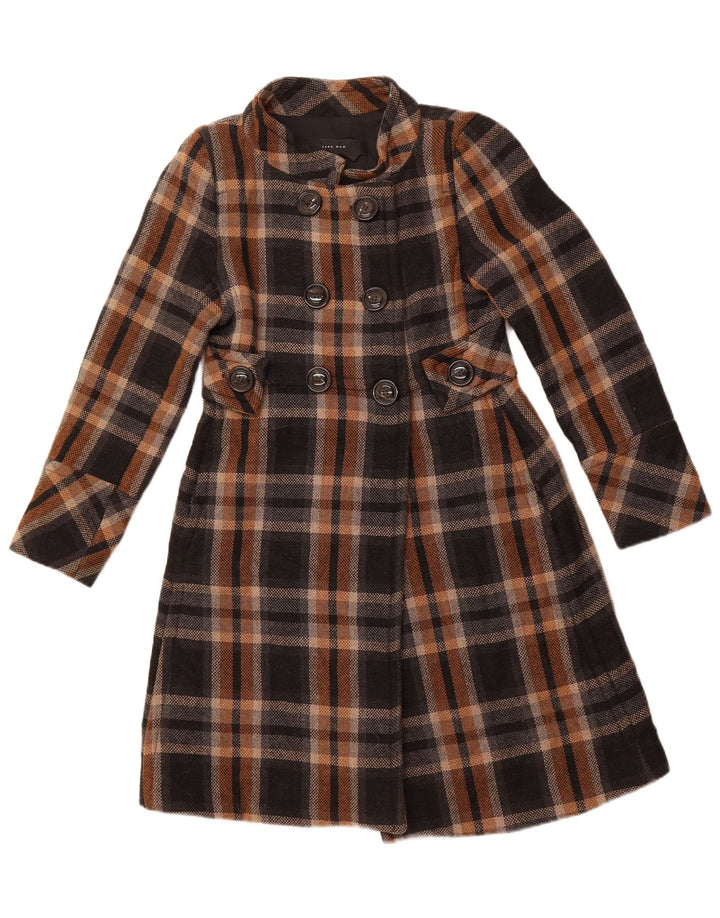 ZARA Manteau croisé pour femme UK 14 Grand noir à carreaux en acrylique