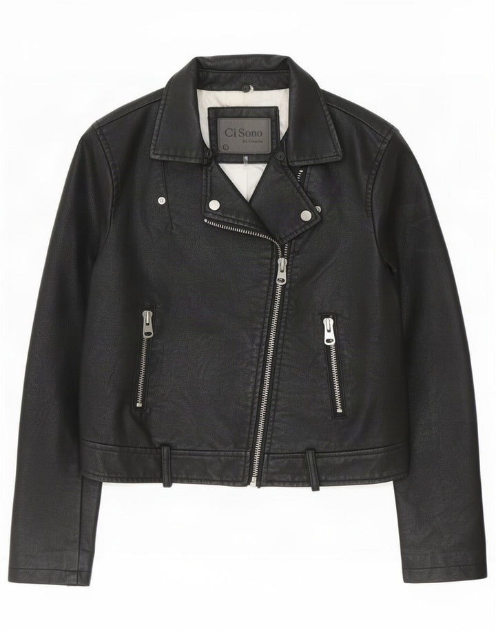 Cavalini Veste de motard en simili cuir pour femme UK 16 Large Noir Polyéthylène