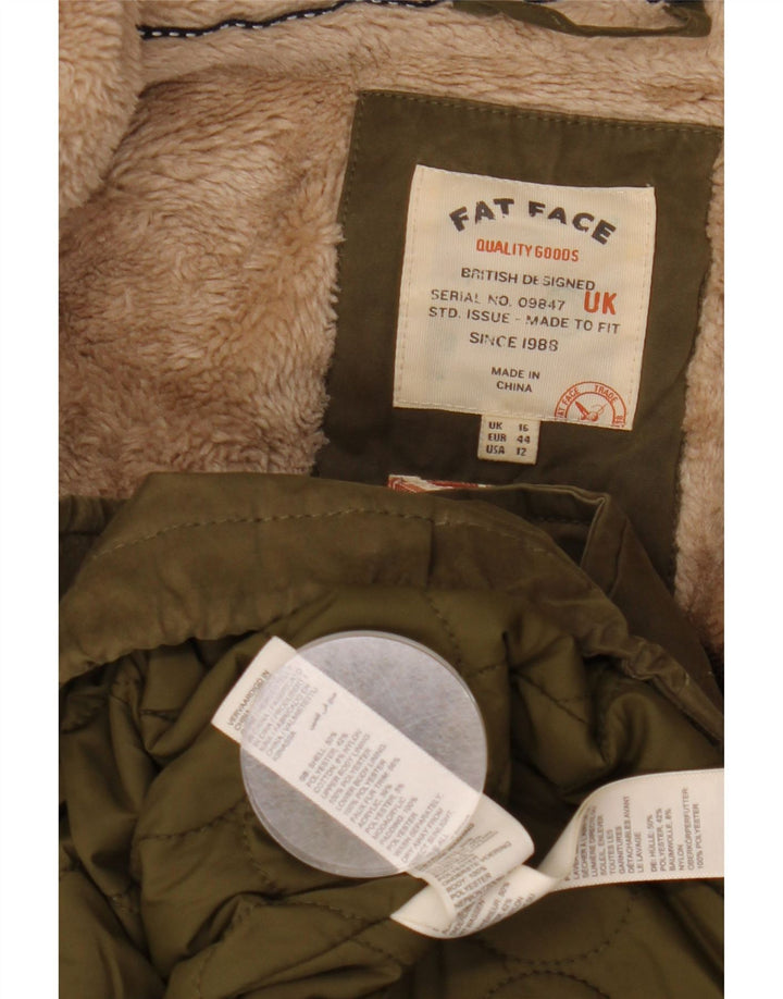 FAT FACE Parka à capuche pour femme UK 16 Large Kaki Polyester