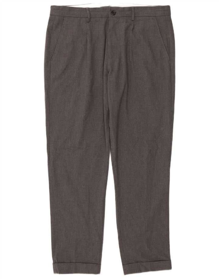 Zara Pantalon Chino Droit Homme EU 44 Large W34 L29 Gris Polyester