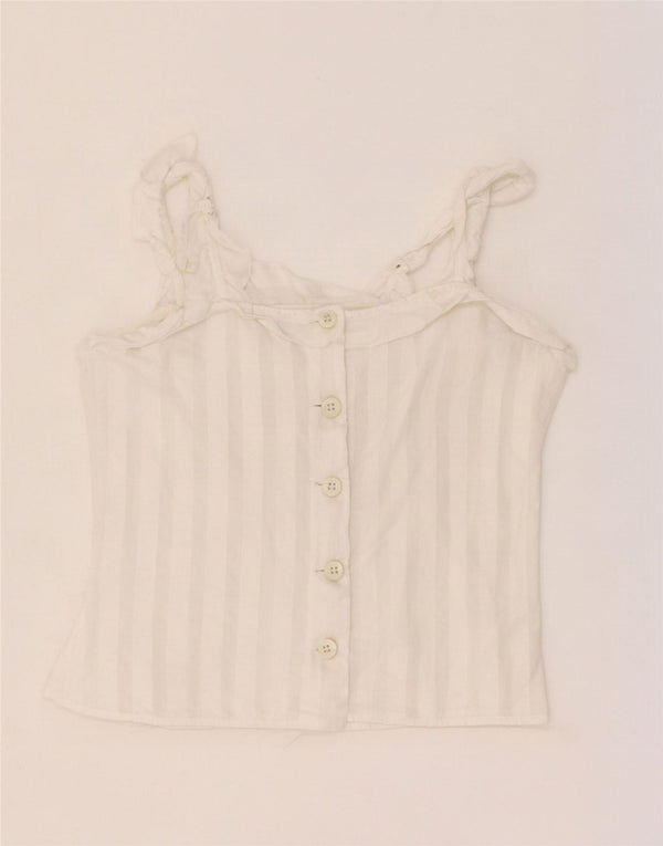 vintage Femmes Crop Cami Top UK 4 XS Blanc Rayé