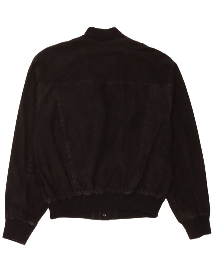 vintage Mens Suede Bomber Jacket IT 54 2XL Cuir Noir