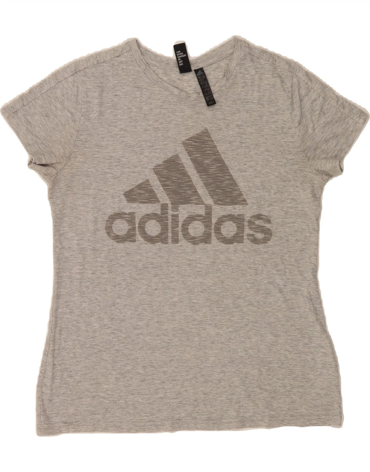 ADIDAS Womens Graphic T-Shirt Top UK 12/14 Medium Grey Flecked Polyester Vintage Adidas and Second-Hand Adidas from Messina Hembry 