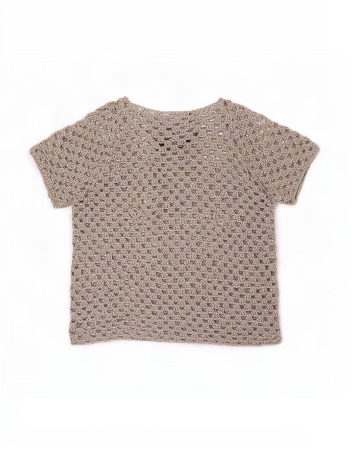 vintage Femmes Voir à travers Blouse Top UK 16 Grand Gris Floral
