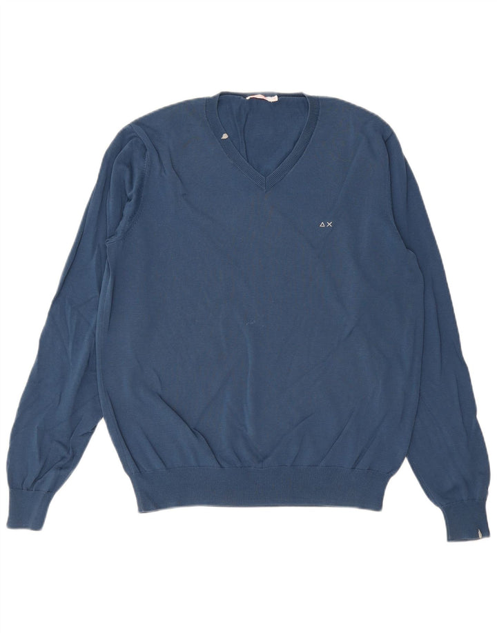 Sun68 Pull col V pour homme en coton bleu Taille L