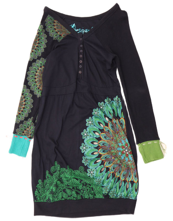 Desigual Robe bulle à manches longues pour femme UK 14 Large Bleu marine Paisley