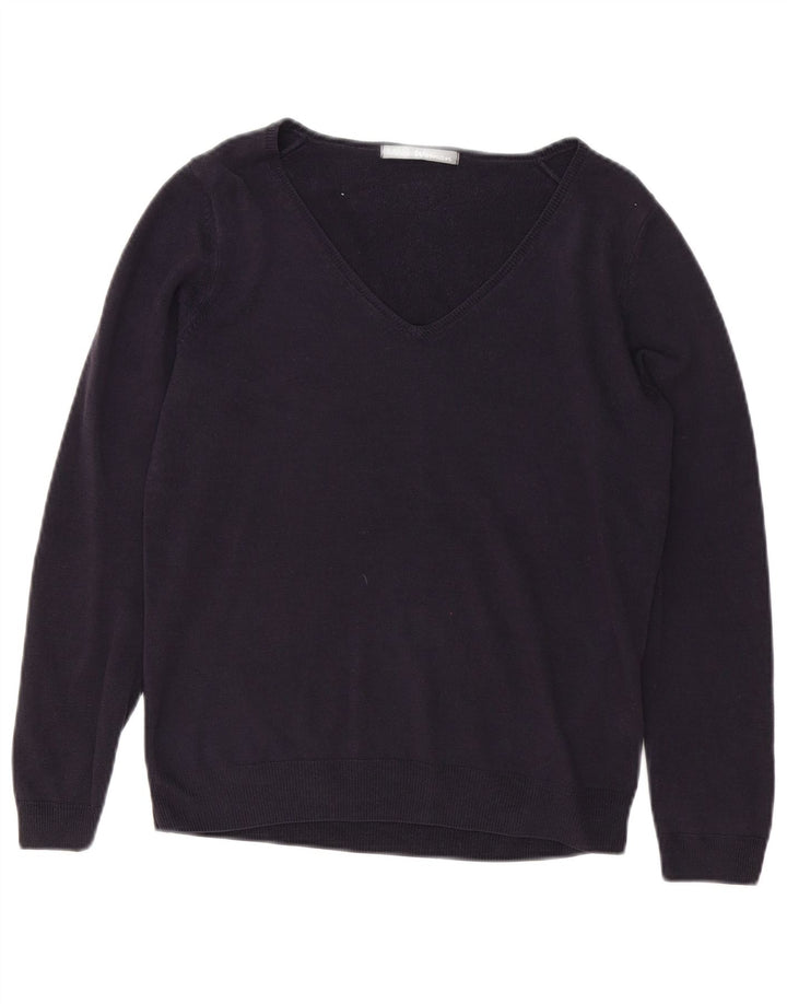 Marks & Spencer Pull col en V pour femme UK 12 Bleu marine moyen Acrylique