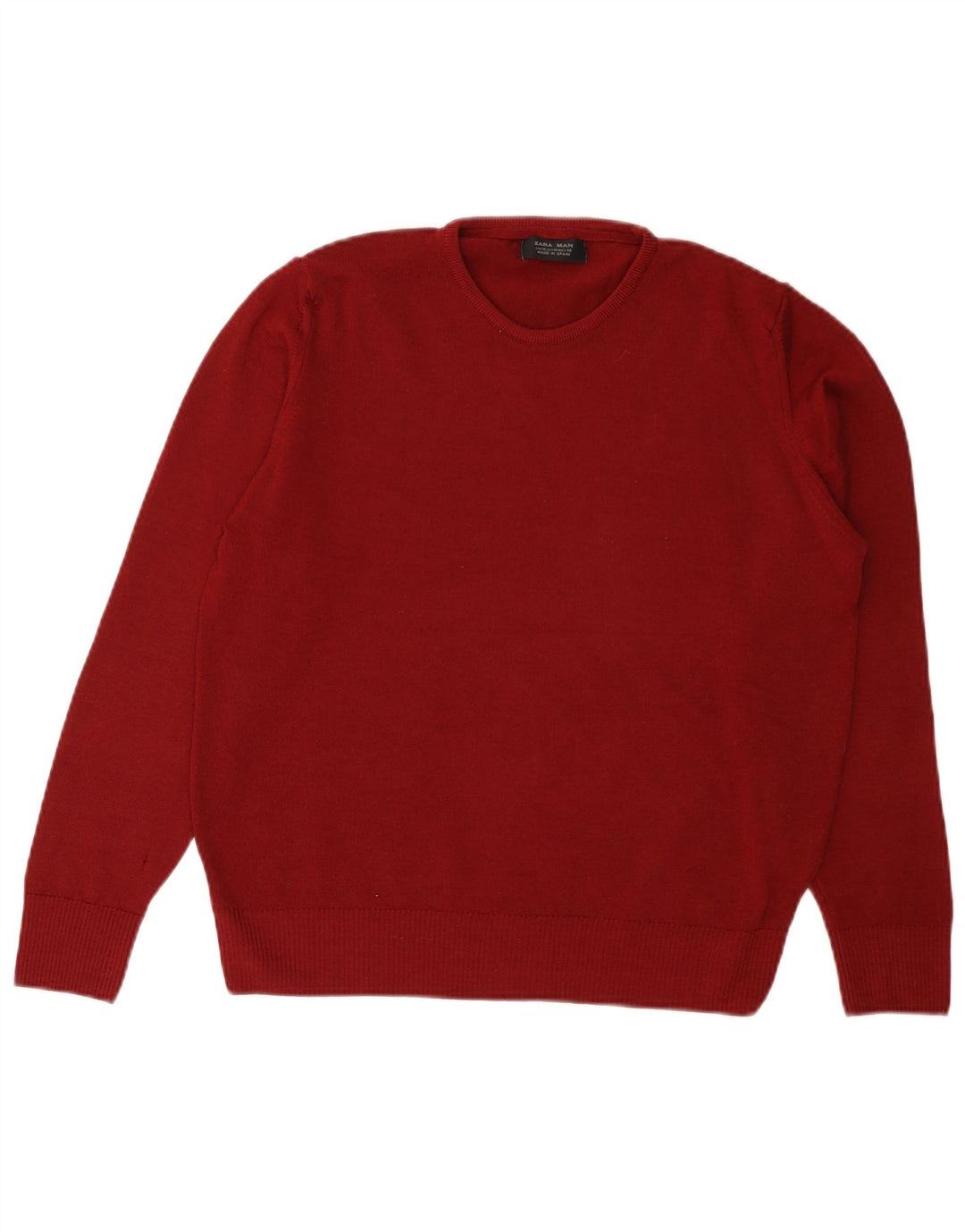 Zara Pull à col rond en laine bordeaux moyen pour homme
