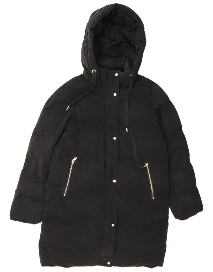 Zara Manteau rembourré à capuche pour femme UK 14 Polyester noir moyen