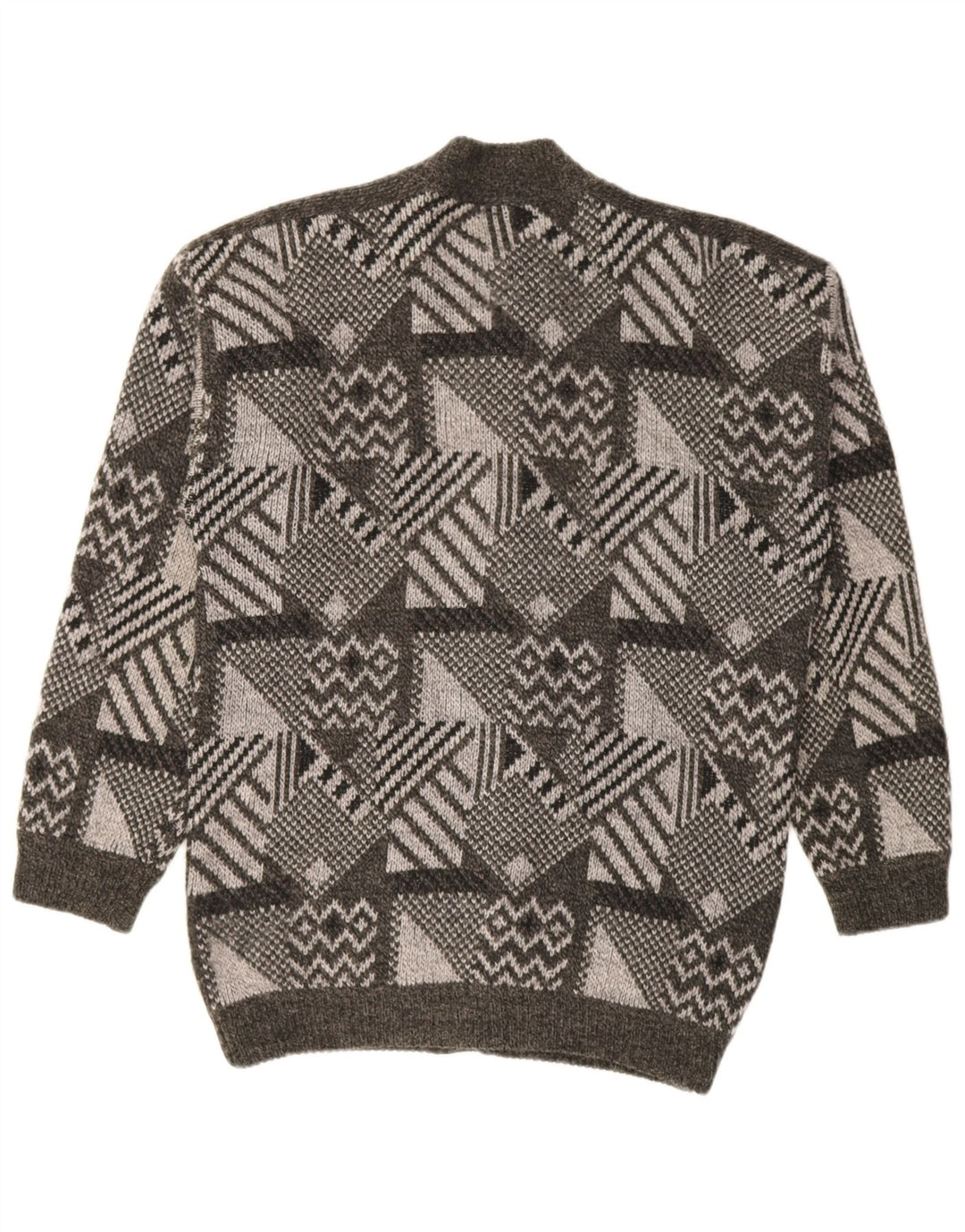 vintage Mens Cardigan Pull Moyen Gris Géométrique