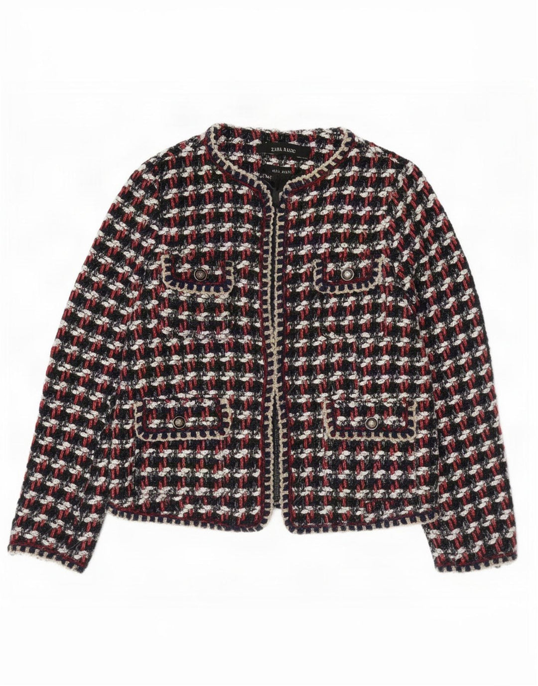 Zara Veste Blazer Coupe Régulière Femme UK 10 Petit Carreau Multicolore