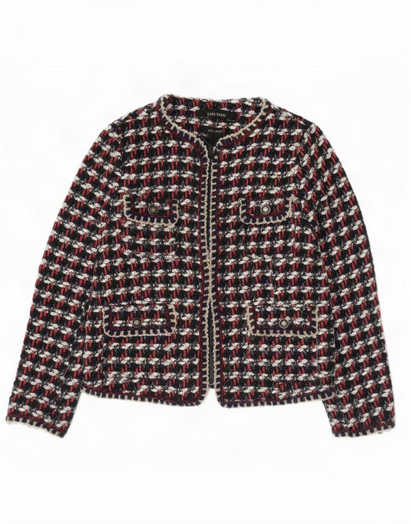 Zara Veste Blazer Coupe Régulière Femme UK 10 Petit Carreau Multicolore