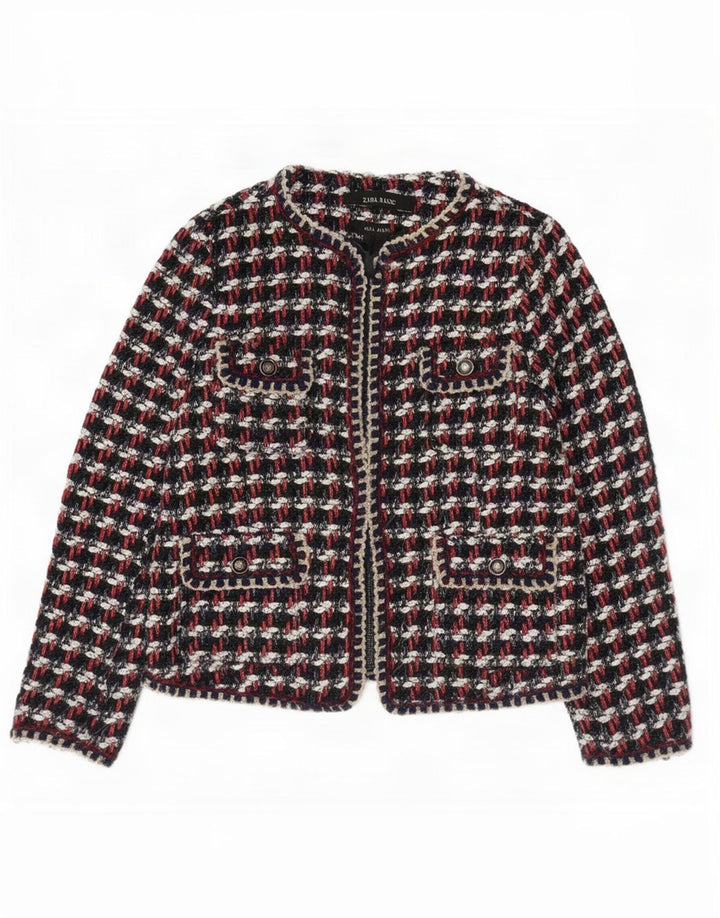 Zara Veste Blazer Coupe Régulière Femme UK 10 Petit Carreau Multicolore