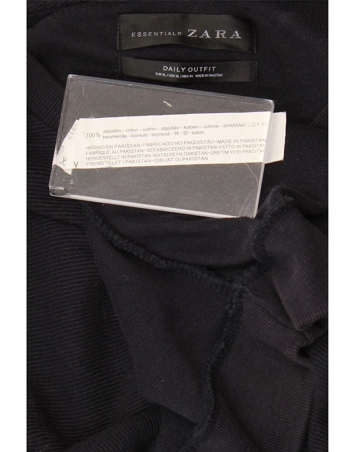 ZARA Pull à col rond pour homme XL en coton bleu marine