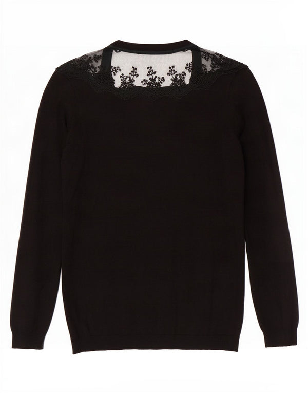 Zara Cardigan Femme Pull UK 12 Medium Noir Floral Viscose