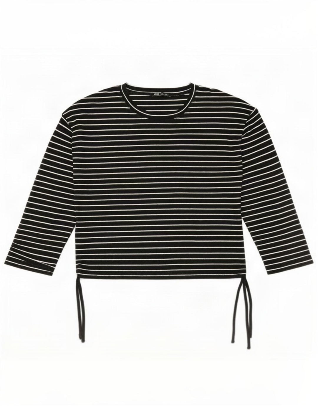 Zara Femme Top Manches Longues UK 16 Large Noir Polyester à Fines Rayures