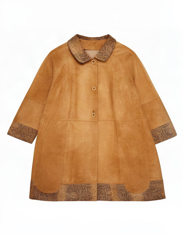 vintage Femmes Surdimensionné Manteau En Daim IT 42 Imprimé Animal Brun Moyen