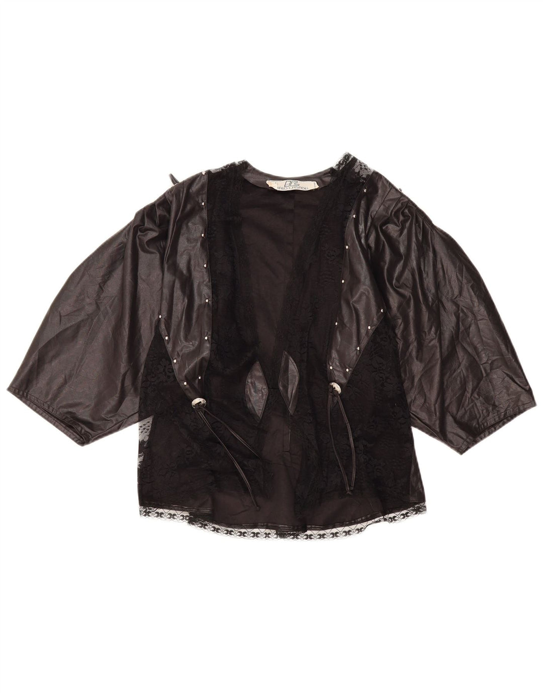 VINTAGE Femme 3/4 Manches Cardigan Top UK 10 Petit Noir