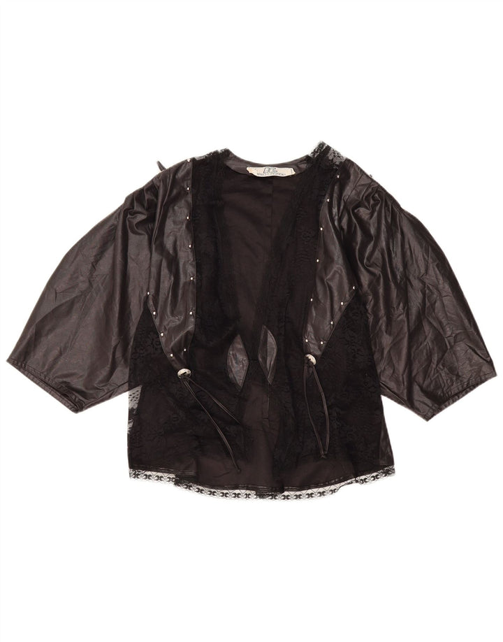 VINTAGE Femme 3/4 Manches Cardigan Top UK 10 Petit Noir