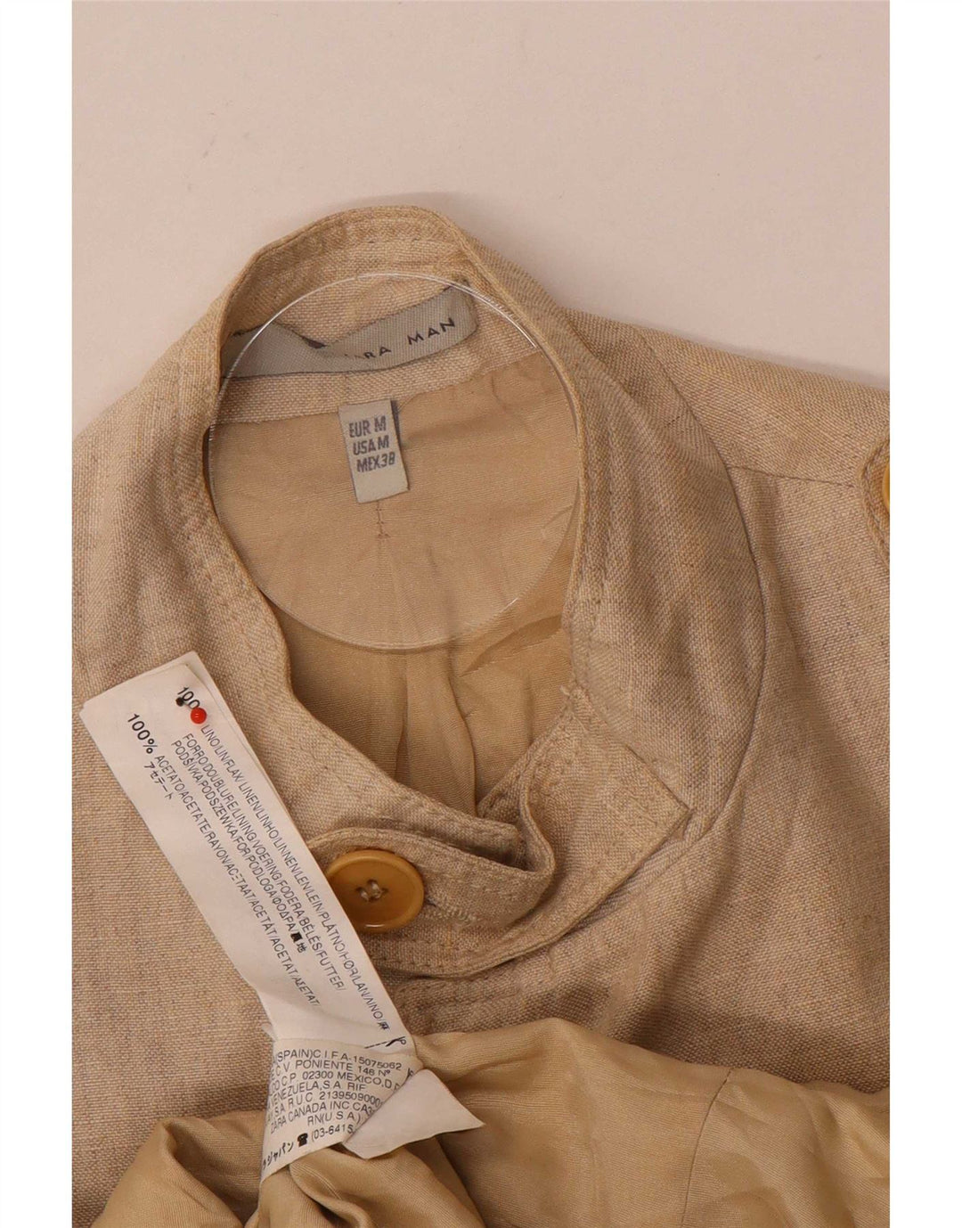 Zara Veste Militaire Homme UK 38 Lin Beige Moyen