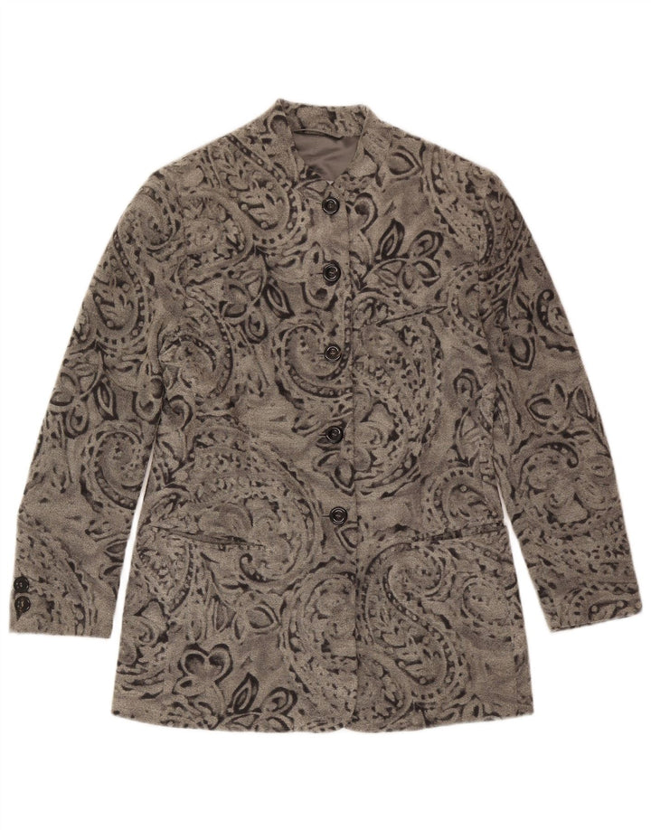 BOGNER Veste Blazer 5 Boutons Femme US 10 Grande Laine Paisley Grise