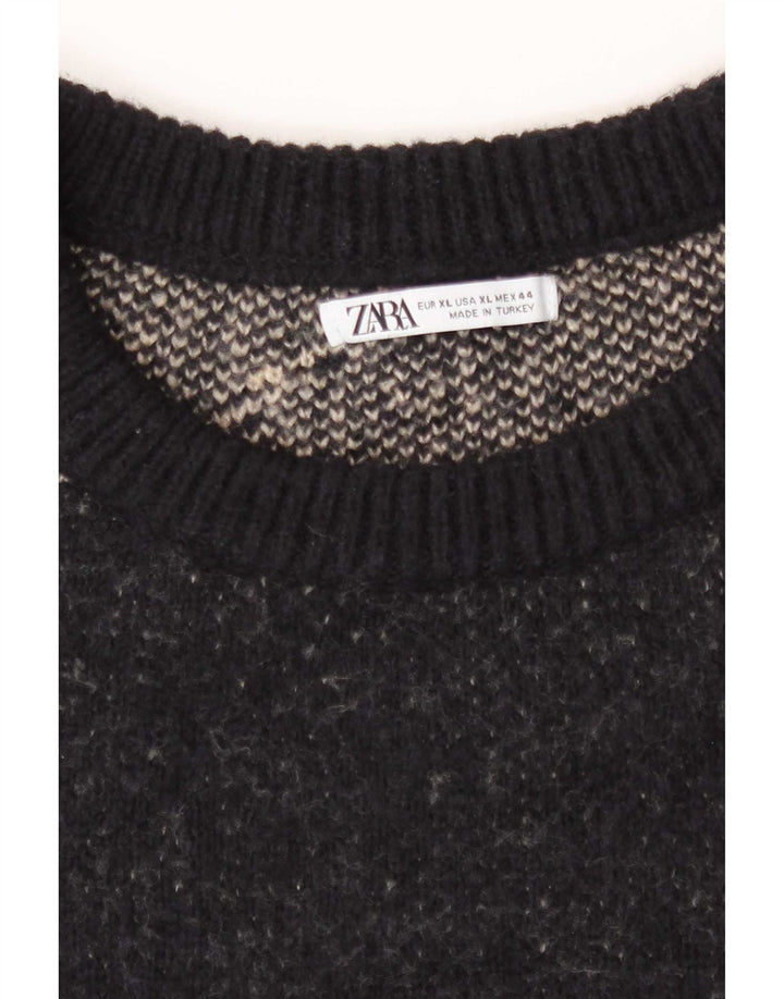 Zara Pull ras du cou pour homme XL Noir rayé
