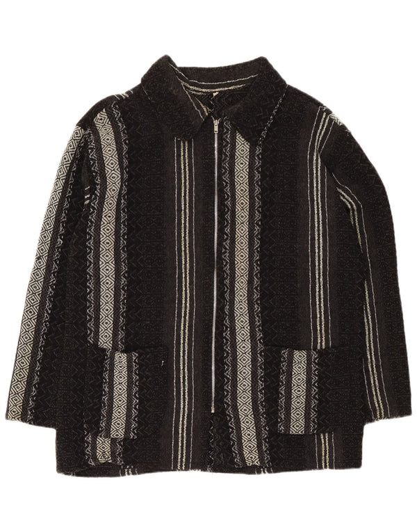 vintage Mens Cardigan Sweater XL Noir Géométrique Laine Aztèque