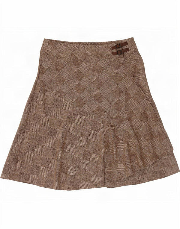 Kaliko Jupe portefeuille femme UK 18 XL W34 Laine géométrique marron