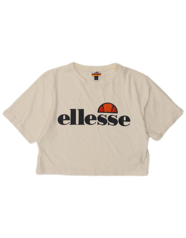 Ellesse Womens Crop Graphic T-Shirt Top UK 10 Small White Cotton