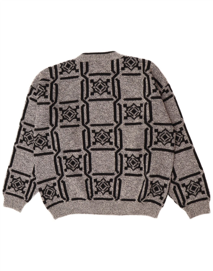 Stefanel Pull à col rond pour homme en laine géométrique grise