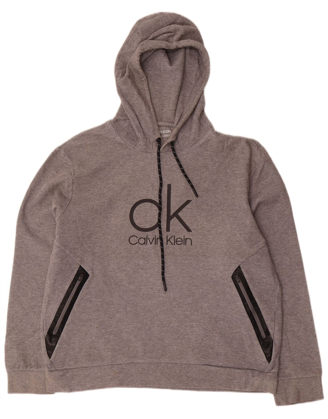 CALVIN KLEIN Pull à capuche graphique pour hommes, grand coton gris