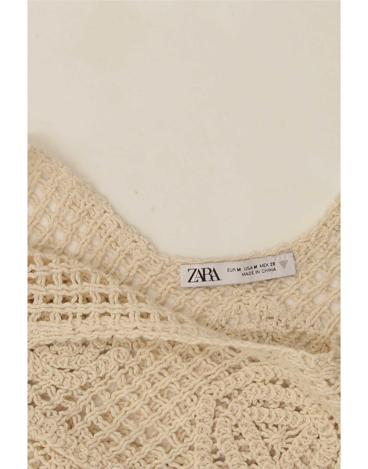 Zara Womens Crop Crochet Cami Top UK 12 Beige Moyen
